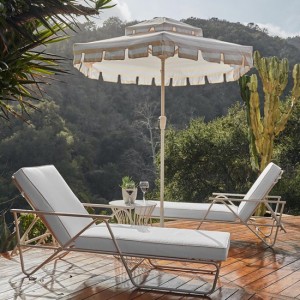 Novogratz Furniture Connie Outdoor Grey and White Stripes 2 Tier Tilt Umbrella with Crank Open and Close