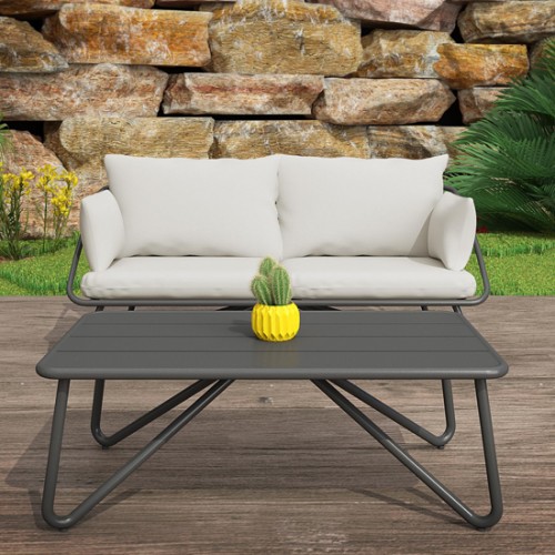 Novogratz Furniture Teddi Outdoor Grey Loveseat and Coffee Table with Rain Covers