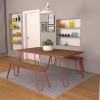 Novogratz Furniture Paulette Red Outdoor/Indoor 5' Metal Frame Resin Wood Effect Top Table and Bench Set