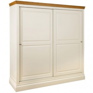 Lundy Painted Furniture Ivory With Oak Top Sliding Double Wardrobe