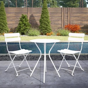 Cosco Outdoor Living White Metal Bistro Set with Metal Fixed Round Table and 2 Folding Chairs