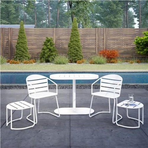 Cosco Outdoor Living Metro Retro White 5 Piece Steel Patio Nesting Bistro Set with 2 Chairs, 2 Ottomans & Table