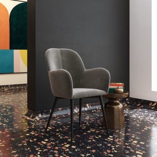Fitz Upholstered Furniture Grey Velvet Accent Chair
