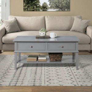 Franklin Wooden Furniture Grey Coffee Table with 2 Drawers