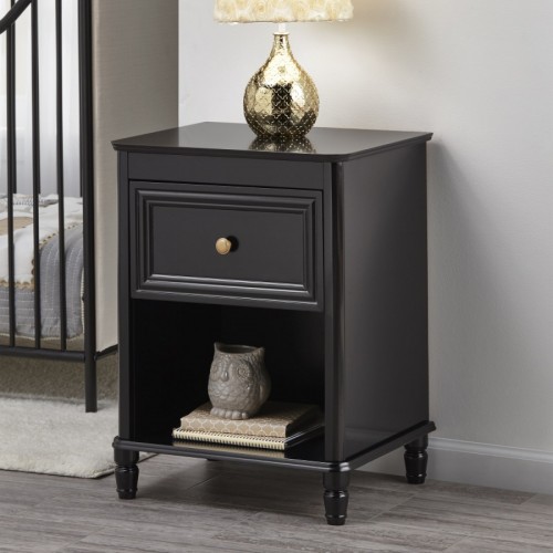 Piper Wooden Furniture Black Nightstand With Drawer