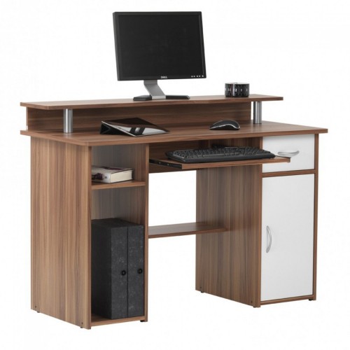 Alphason Office Furniture Albany Walnut and White Computer Desk 