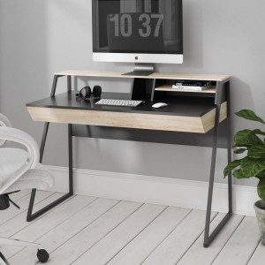 Alphason Office Furniture Salcombe Oak and Black 2 Drawer Writing Desk