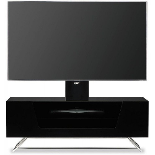 Alphson Furniture Chromium Black Glass TV Stand With Bracket