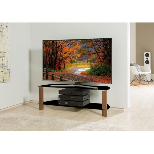 Alphason Furniture Century Black with Walnut Glass Top TV Stand
