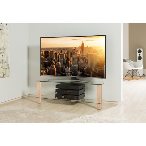 Alphason Furniture Century Light Oak Glass Shelf TV Stand
