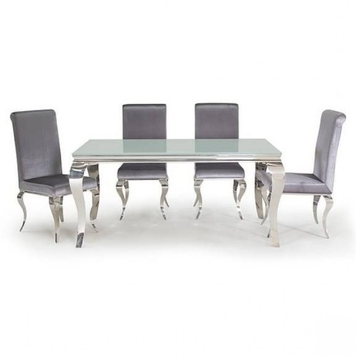 Vida Living Louis Metal Furniture White 160cm Dining Table and 4 Chairs
