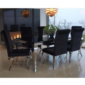 Vida Living Louis Metal Furniture Black 200cm Dining Table and 6 Chairs