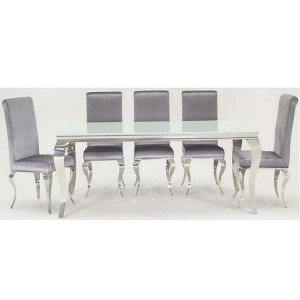 Vida Living Louis Metal Furniture White 200cm Dining Table and 6 Chairs