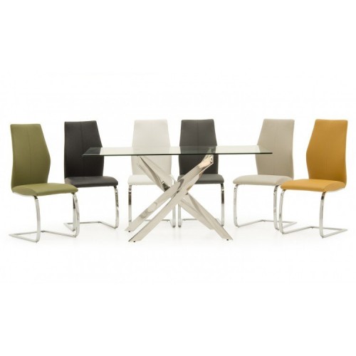 Vida Living Kalmar Glass & Steel Furniture 160cm Dining Table & 4 Elis Black Chairs