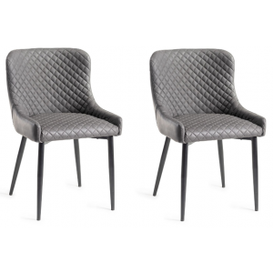 Bentley Designs Cezanne Furniture Dark Grey Faux leather Chairs Pair