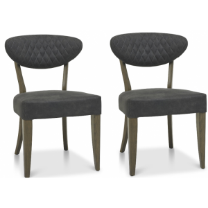 Bentley Designs Ellipse Fumed Oak Furniture Dark Grey Fabric Upholstered Chair (Pair)