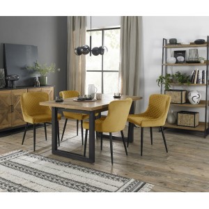 Bentley Designs Indus Rustic Oak 4-6 Seater Dining Table With 4 Cezanne Mustard Velvet Fabric Chairs