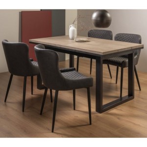 Bentley Designs Tivoli Weathered Oak 4-6 Seater Dining Table With 4 Cezanne Dark Grey Faux Leather Chairs
