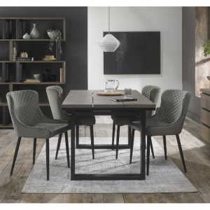 Bentley Designs Tivoli Weathered Oak 4-6 Seater Dining Table With 4 Cezanne Grey Velvet Fabric Chairs