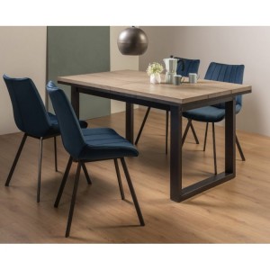 Bentley Designs Tivoli Weathered Oak 4-6 Seater Dining Table With 4 Fontana Blue Velvet Fabric Chairs