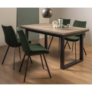 Bentley Designs Tivoli Weathered Oak 4-6 Seater Dining Table With 4 Fontana Green Velvet Fabric Chairs