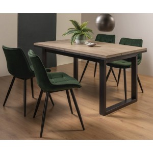 Bentley Designs Tivoli Weathered Oak 4-6 Seater Dining Table With 4 Seurat Green Velvet Fabric Chairs