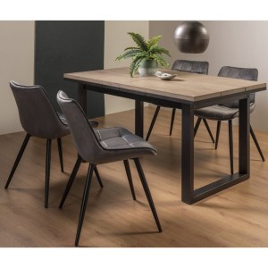 Bentley Designs Tivoli Weathered Oak 4-6 Seater Dining Table With 4 Seurat Grey Velvet Fabric Chairs