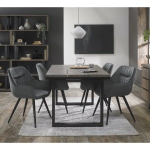 Bentley Designs Tivoli Weathered Oak 4-6 Seater Dining Table With 4 Dali Grey Velvet Fabric Chairs