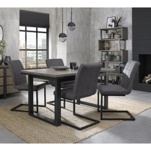 Bentley Designs Tivoli Weathered Oak 4-6 Seater Dining Table With 4 Lewis Distressed Dark Grey Fabric Cantilever Chairs