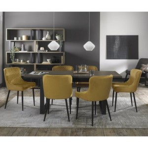 Bentley Designs Tivoli Weathered Oak 6-8 Seater Dining Table With 6 Cezanne Mustard Velvet Fabric Chairs