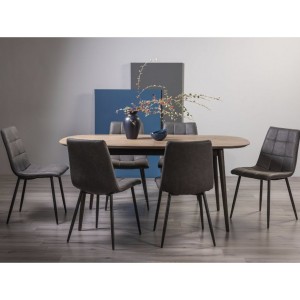 Bentley Designs Vintage Weathered Oak 6-8 Seater Dining Table with 6 Mondrian Dark Grey Faux Leather Chairs