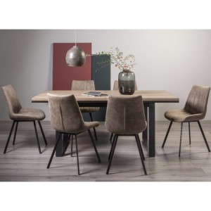Bentley Designs Tivoli Weathered Oak 6-8 Seater Dining Table With 6 Fontana Tan Faux Suede Fabric Chairs