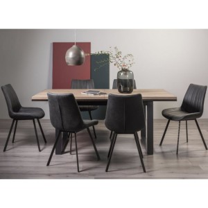 Bentley Designs Tivoli Weathered Oak 6-8 Seater Dining Table With 6 Fontana Dark Grey Faux Suede Fabric Chairs
