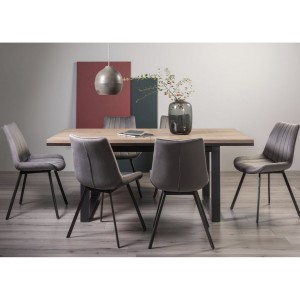 Bentley Designs Tivoli Weathered Oak 6-8 Seater Dining Table With 6 Fontana Grey Velvet Fabric Chairs