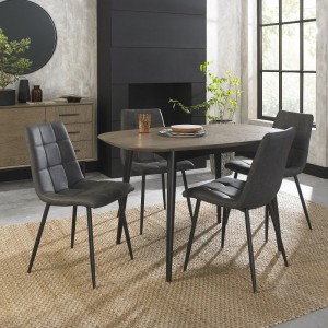 Bentley Designs Vintage Weathered Oak 4 Seater Dining Table with 4 Mondrian Dark Grey Faux Leather Chairs