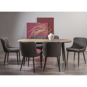 Bentley Designs Vintage Weathered Oak 6 Seater Dining Table with 6 Cezanne Dark Grey Faux Leather Chairs