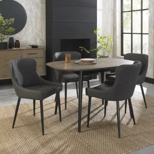 Bentley Designs Vintage Weathered Oak 4 Seater Dining Table with 4 Cezanne Dark Grey Faux Leather Chairs