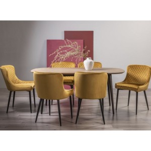 Bentley Designs Vintage Weathered Oak 6 Seater Dining Table with 6 Cezanne Mustard Velvet Fabric Chairs