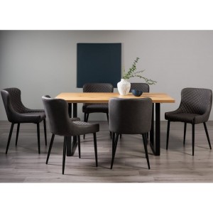 Bentley Designs Ramsay Rustic Oak Effect Melamine 6 Seater U Leg Dining Table With 6 Cezanne Dark Grey Faux Leather Chairs