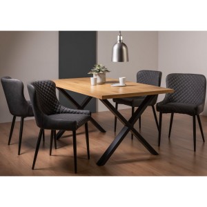 Bentley Designs Ramsay Rustic Oak Effect Melamine 6 Seater X Leg Dining Table With 4 Cezanne Dark Grey Faux Leather Chairs
