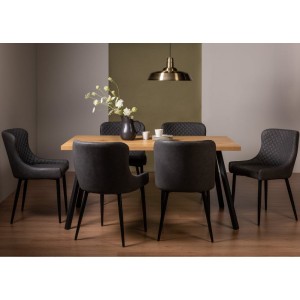 Bentley Designs Ramsay Rustic Oak Effect Melamine 6 Seater Dining Table with 6 Cezanne Dark Grey Faux Leather Chairs