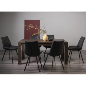 Bentley Designs Turin Dark Oak 6-8 Seater Dining Table With 6 Fontana Grey Faux Suede Fabric Chairs