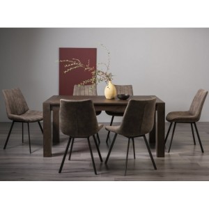 Bentley Designs Turin Dark Oak 6-8 Seater Dining Table With 6 Fontana Tan Faux Suede Fabric Chairs