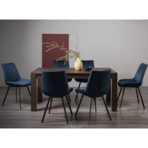 Bentley Designs Turin Dark Oak 6-8 Seater Dining Table With 6 Fontana Blue Velvet Fabric Chairs