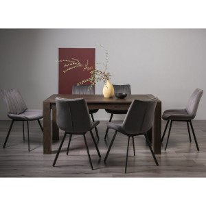 Bentley Designs Turin Dark Oak 6-8 Seater Dining Table With 6 Fontana Grey Velvet Fabric Chairs