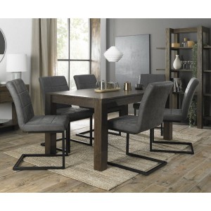 Bentley Designs Turin Dark Oak 6-8 Seater Dining Table With 6 Lewis Distressed Dark Grey Fabric Cantilever Chairs