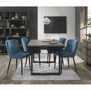 Bentley Designs Tivoli Weathered Oak 4-6 Seater Dining Table With 4 Cezanne Petrol Blue Velvet Fabric Chairs