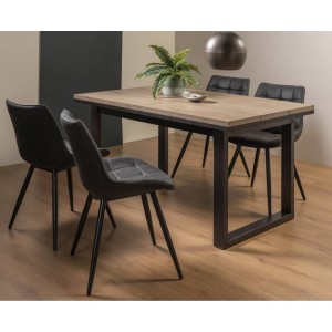 Bentley Designs Tivoli Weathered Oak 4-6 Seater Dining Table With 4 Seurat Dark Grey Faux Suede Fabric Chairs