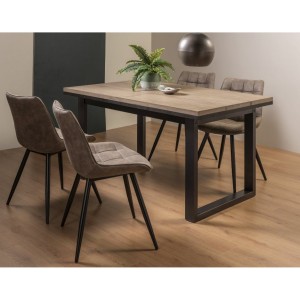 Bentley Designs Tivoli Weathered Oak 4-6 Seater Dining Table With 4 Seurat Tan Faux Suede Fabric Chairs