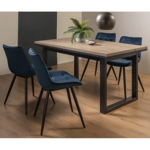 Bentley Designs Tivoli Weathered Oak 4-6 Seater Dining Table With 4 Seurat Blue Velvet Fabric Chairs